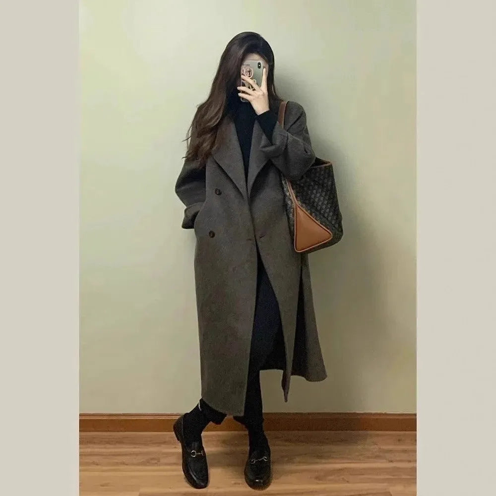Manteau Femme Épais Mélange Laine Mi-Long - Hiver Chaud Au-Dessus Genou Style Coréen | MDN