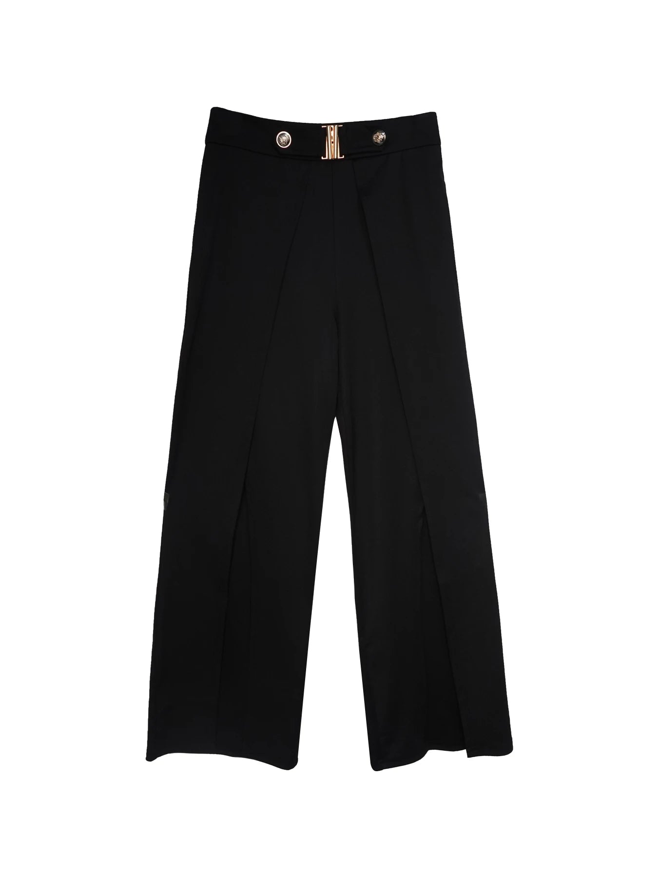 Pantalon Large Taille Haute Noir Boucle Dorée | MDN Store