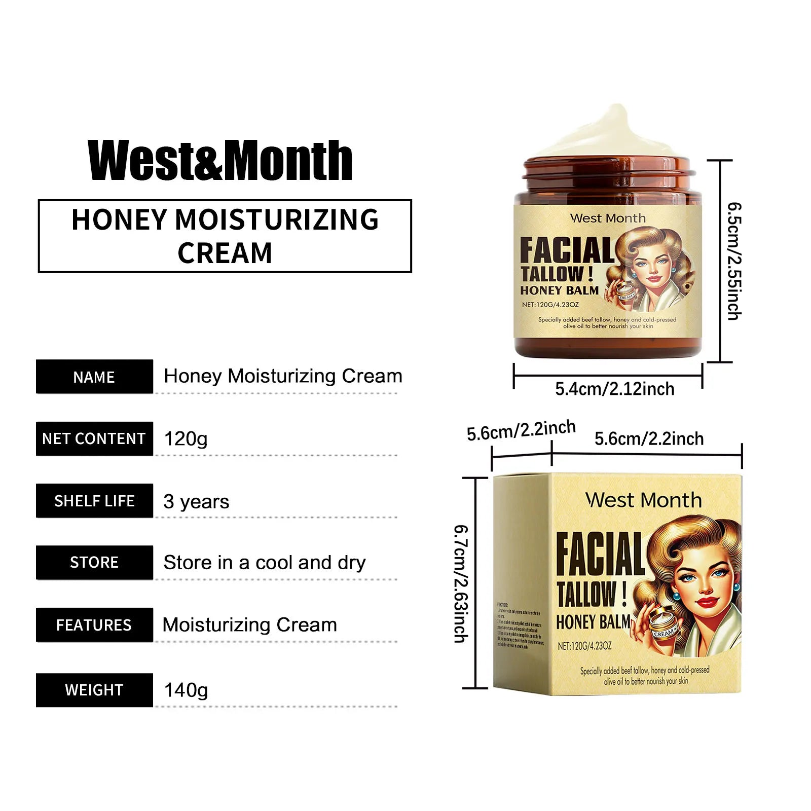 Crème Visage Suif de Bœuf Miel Hydratant Réparateur Élasticité 120g | MDN Store