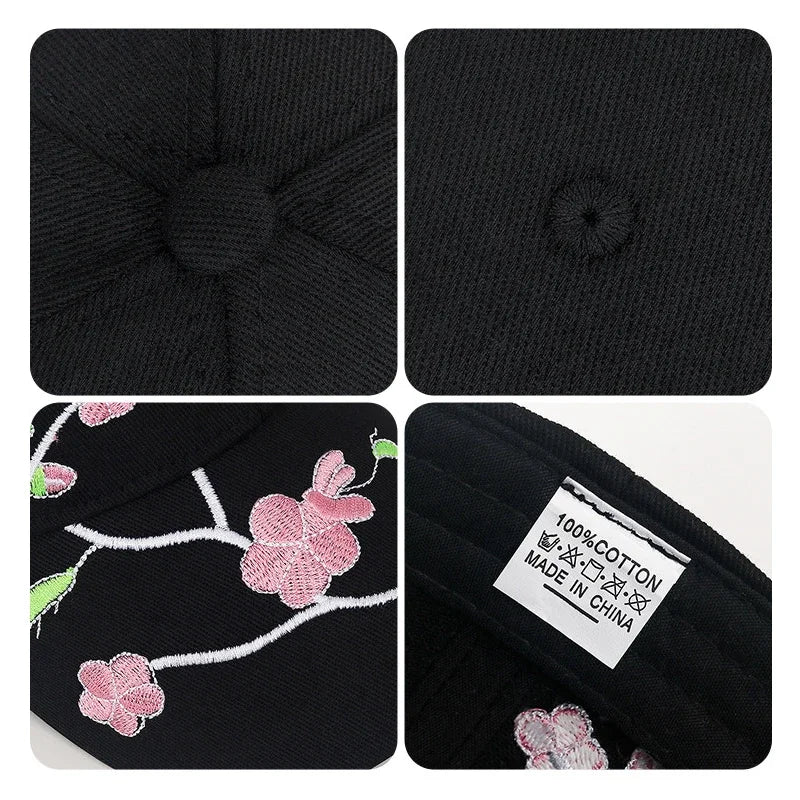 Casquette Bec de Canard Broderie Fleur de Prunier Femme Reglable | MDN Store 25