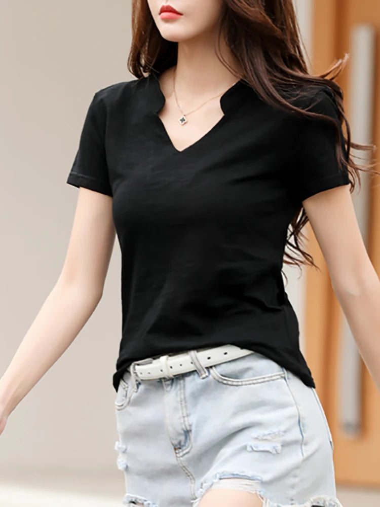 T-Chemise Col V Coton Bambou Femme | MDN Store
