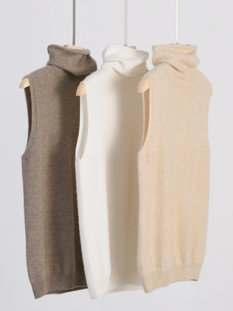 Gilet Laine Merinos 100% Femme Col Roule Sans Manches | MDN Store 25