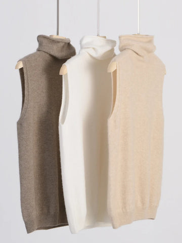 Gilet Laine Merinos 100% Femme Col Roule Sans Manches | MDN Store 25