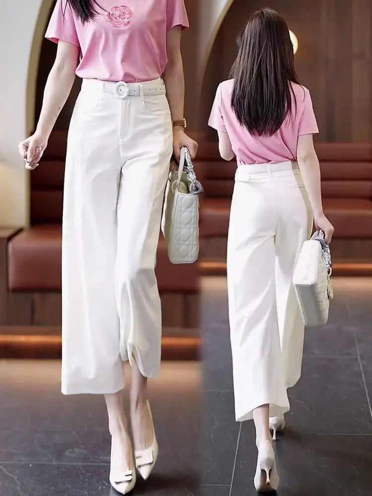 Pantalon Femme Taille Haute Décontracté Léger Couleur Unie Été | MDN Store