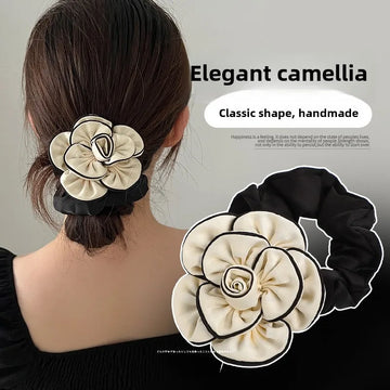 Chouchou Camélia Fleur Tissu Rétro - Élastique Cheveux Femme Élégant Haute... | MDN Store