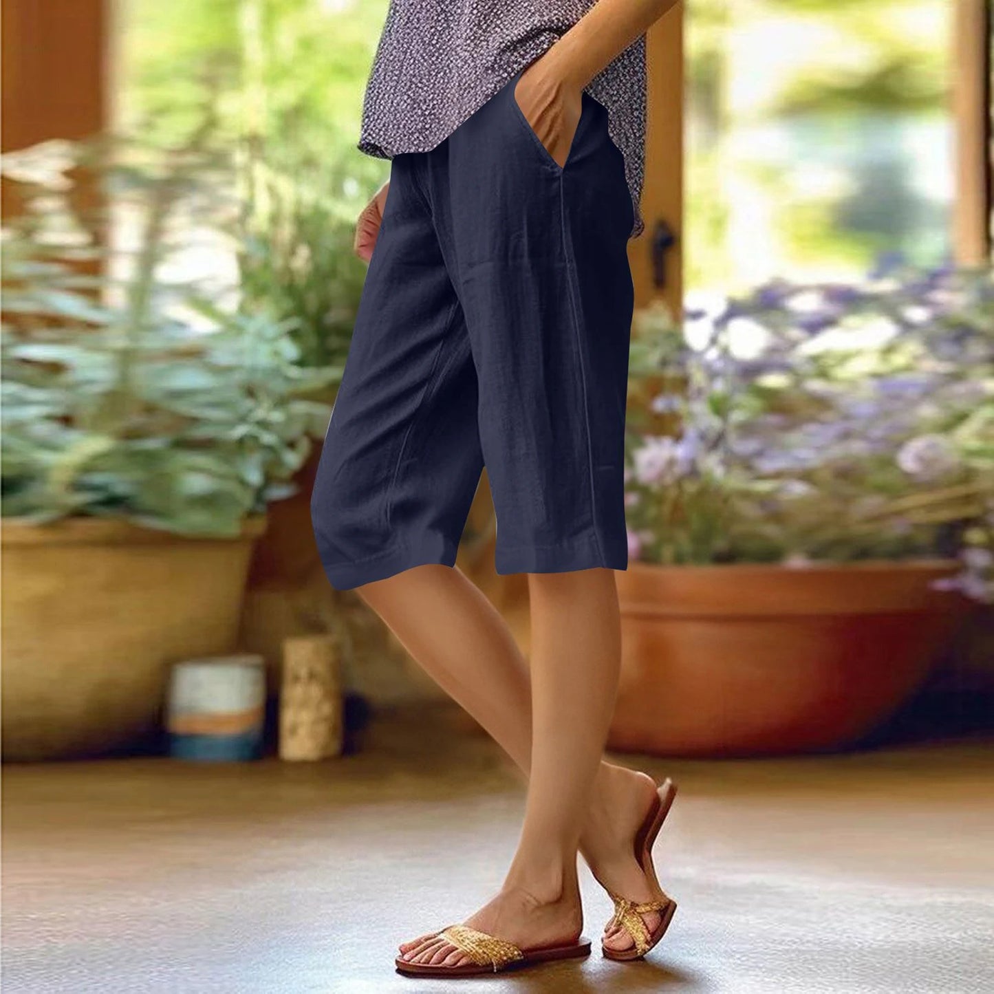 Short Femme Coton Lin Taille Moyenne Large | MDN