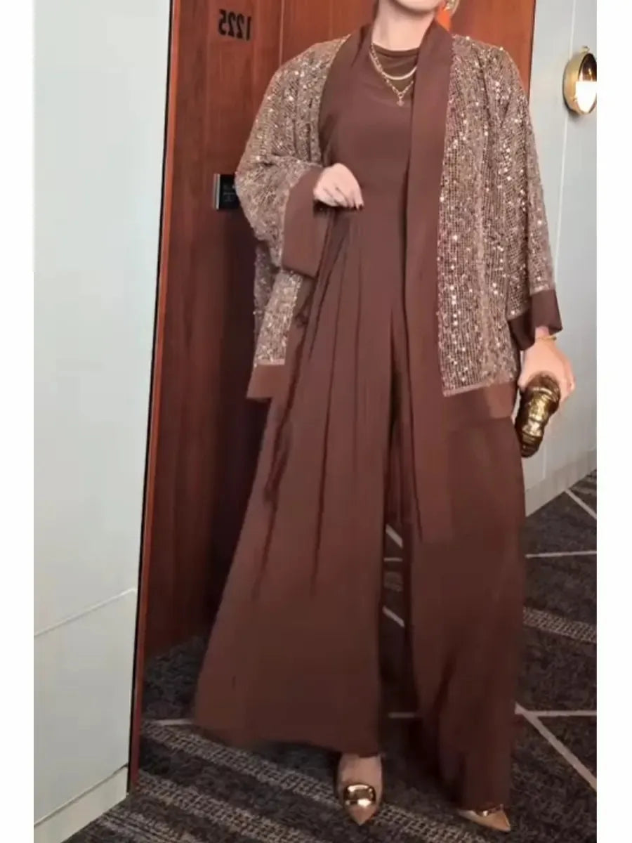 Ensemble 3 Pièces Kimono Sequins Blanc | MDN Store