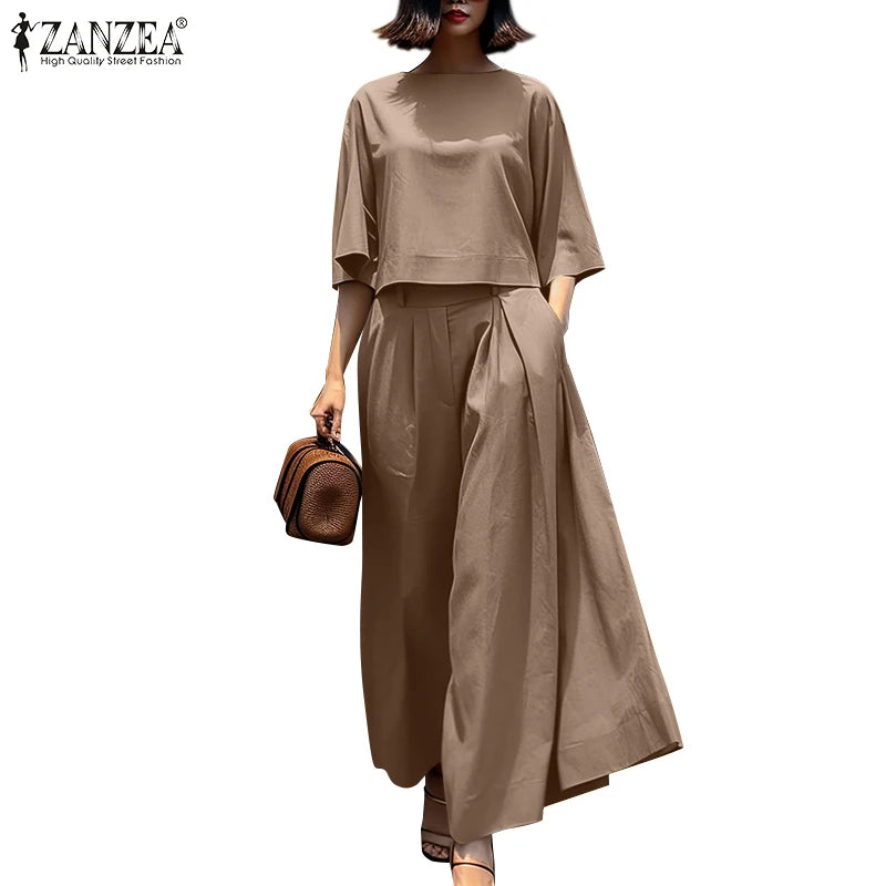 Ensemble Blouse 3/4 & Pantalon Large Paisley Bleu | MDN