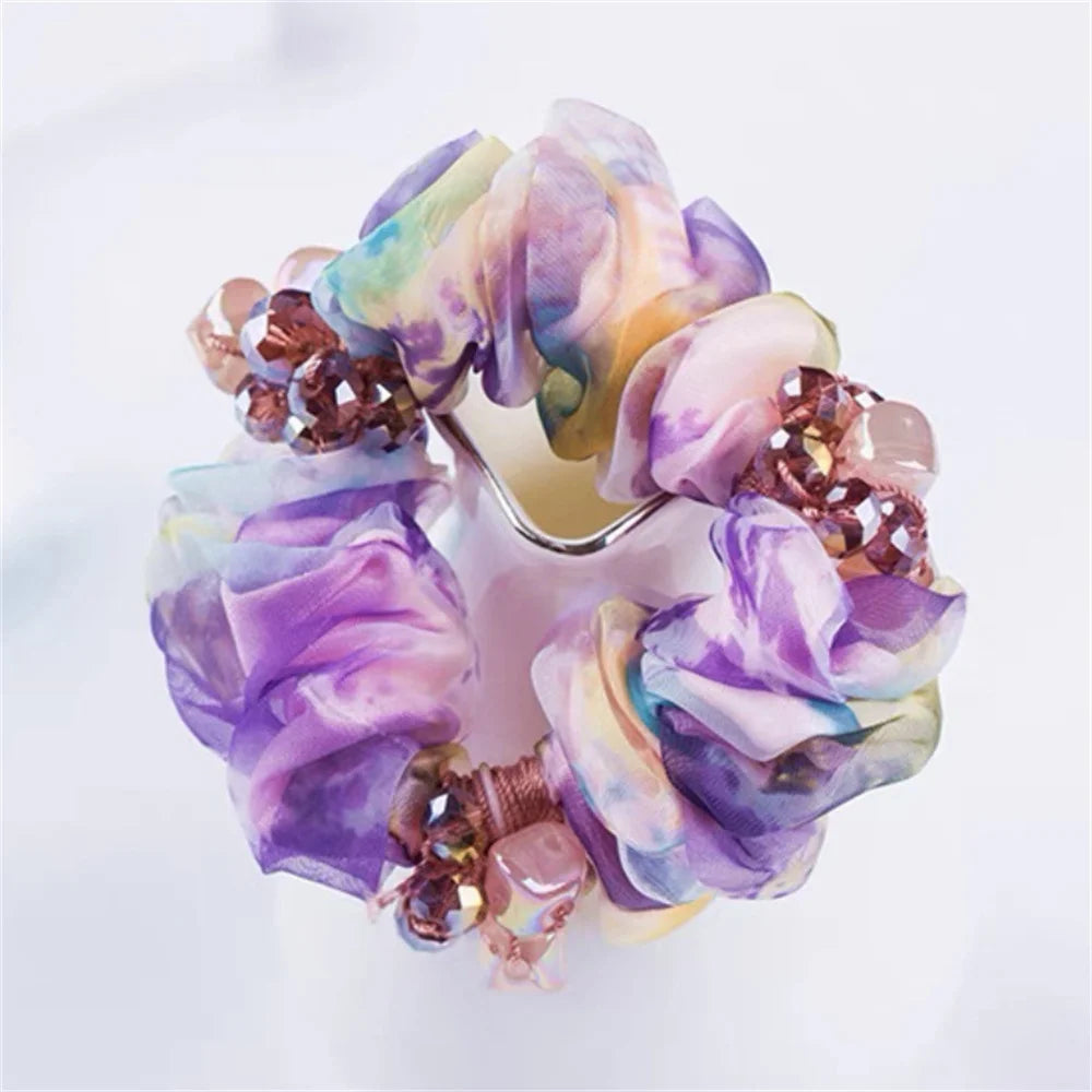 Chouchou Perle Brillante Fleur Organza Transparent - Élastique Cheveux Fille... | MDN Store