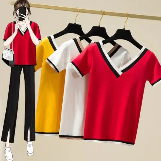 T-shirt Col V Rayé Femme | MDN