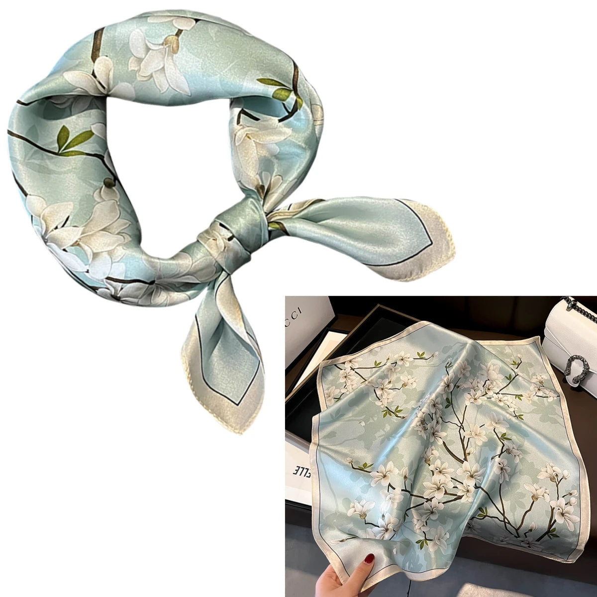 Foulard Carré Soie Mûrier 100% Floral 53cm Femme | MDN Store