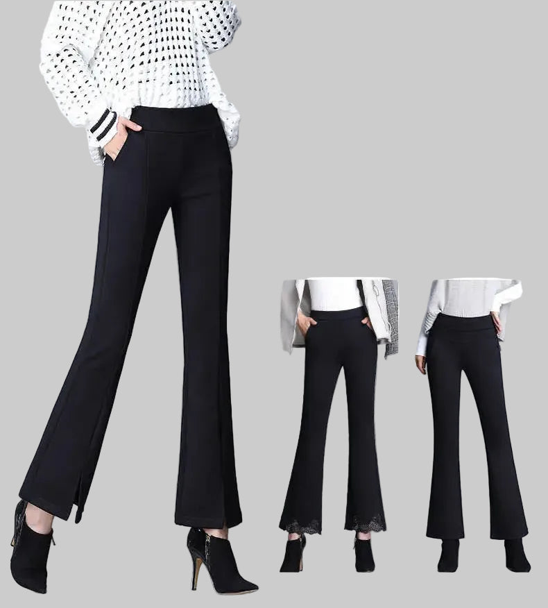 Pantalon Évasé Taille Haute Noir Dentelle Femme Élégant | MDN Store