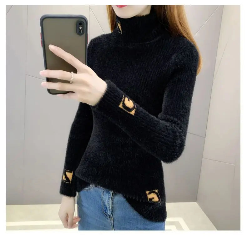 Pull Col Montant Femme Jacquard Lettres Tricot Epais 3 Coloris | MDN Store