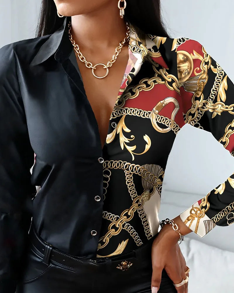 Chemise Imprimé Léopard Rayures Femme Col Revers | MDN