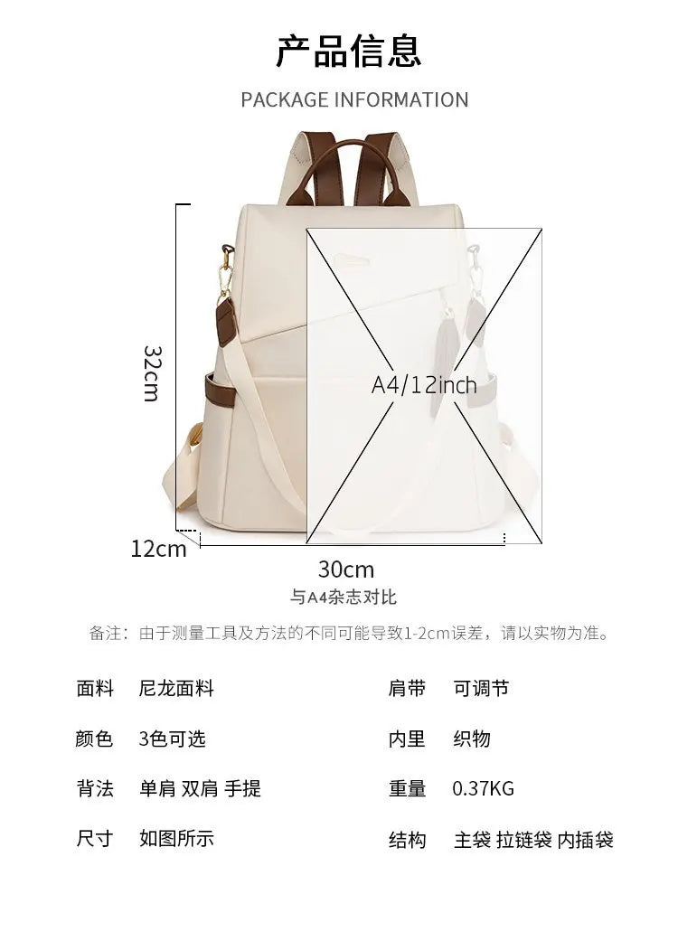 Sac à Dos Femme Nylon Anti-Vol Pompon Voyage École Grande Capacité - MDN