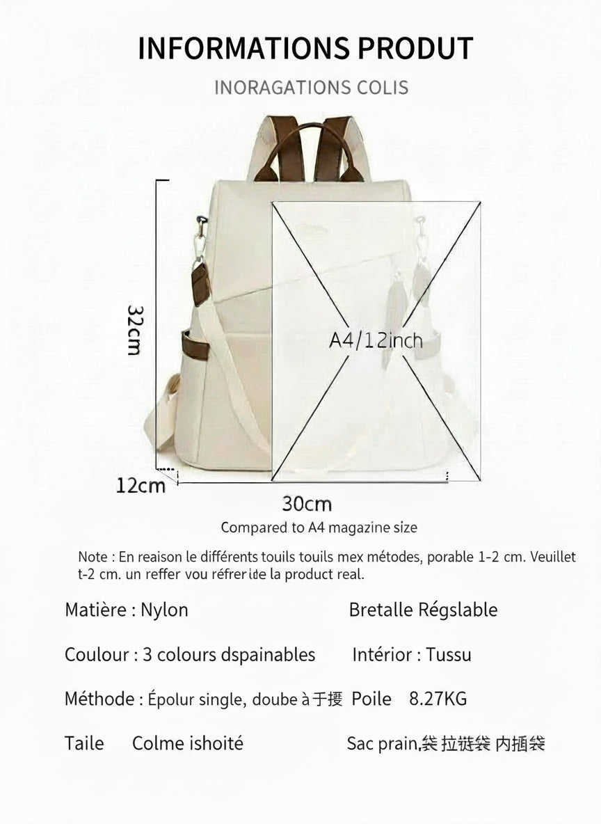 Sac à Dos Nylon Anti-Vol Pompon | MDN Store