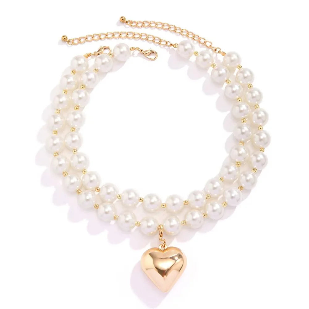 Collier Perles Cœur Doré Baroque Punk | MDN Store