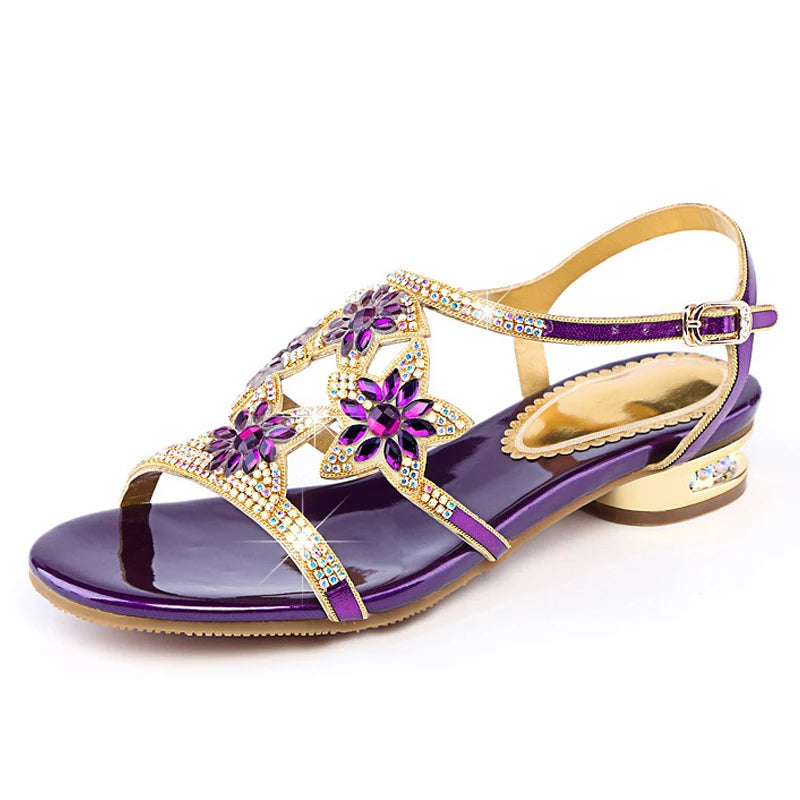 Sandales Cuir Cristaux Talons Carrés BEYARNE | MDN Store
