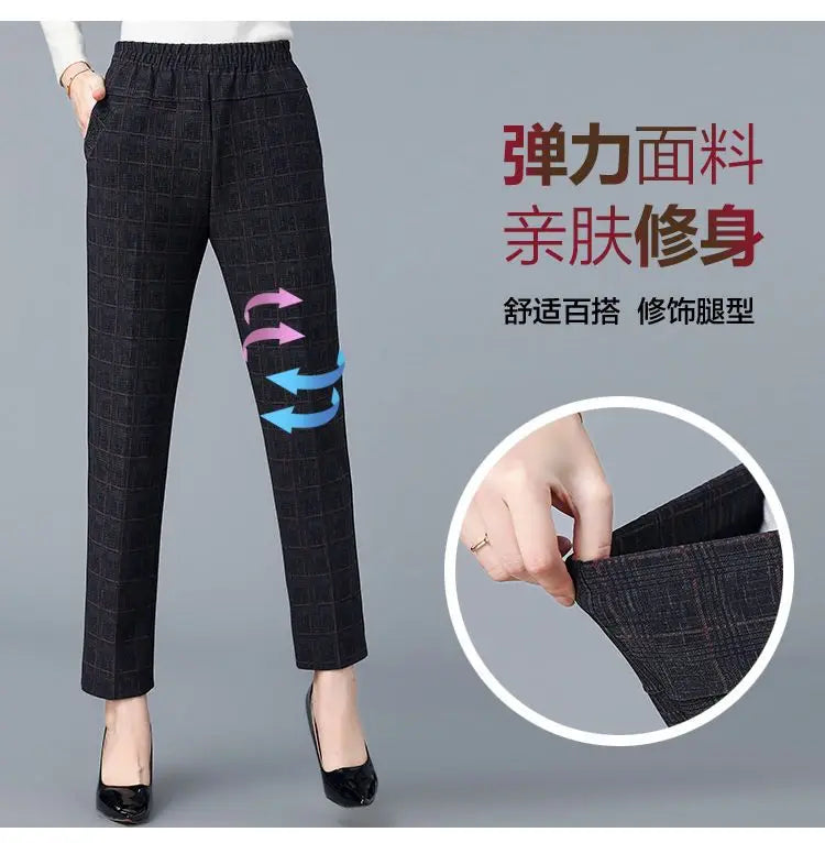 Pantalon Femme Carreaux Taille Élastique - Longueur Cheville Automne Hiver | MDN