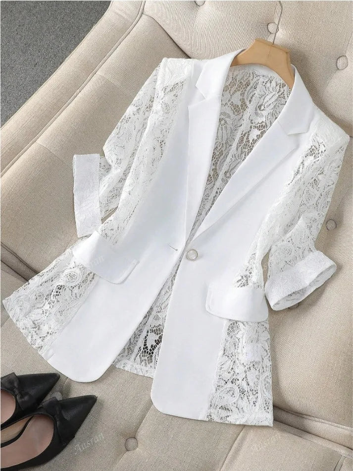 Veste Blanche Dentelle Col Polo | MDN Store