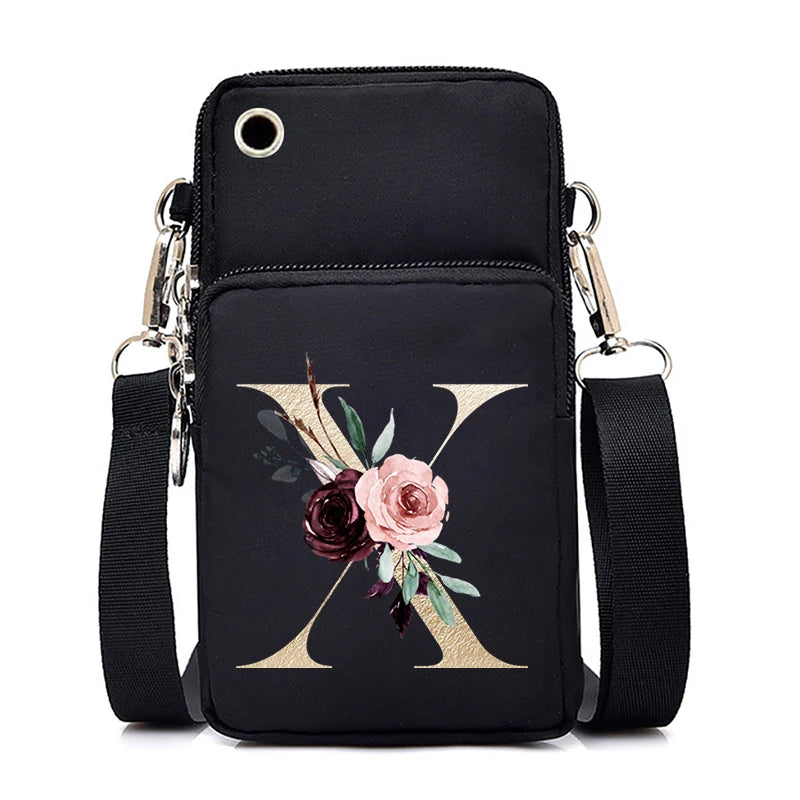Sac à Main Bandoulière Lettre Initiale Fleurs Roses - Mini Sac Téléphone Femme | MDN