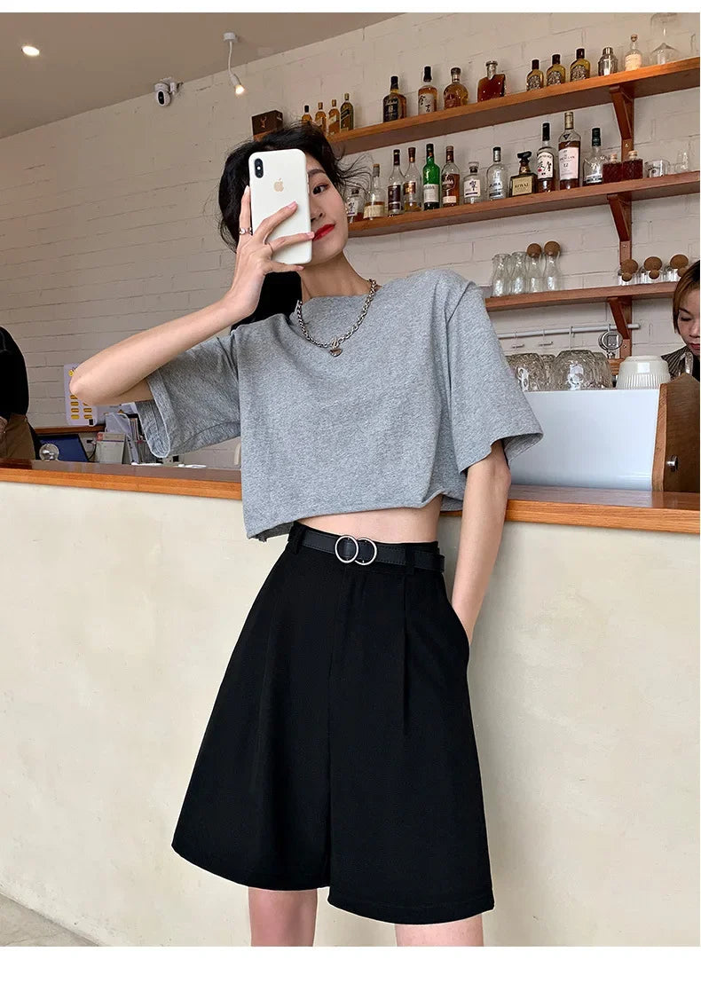 Short Costume Femme Noir Taille Haute Jambes Larges | MDN Store