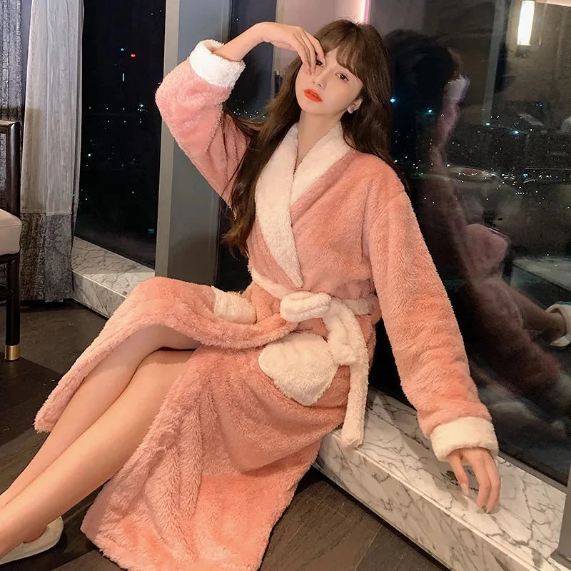 Peignoir Femme Velours Corail Épais Long Hiver | MDN Store