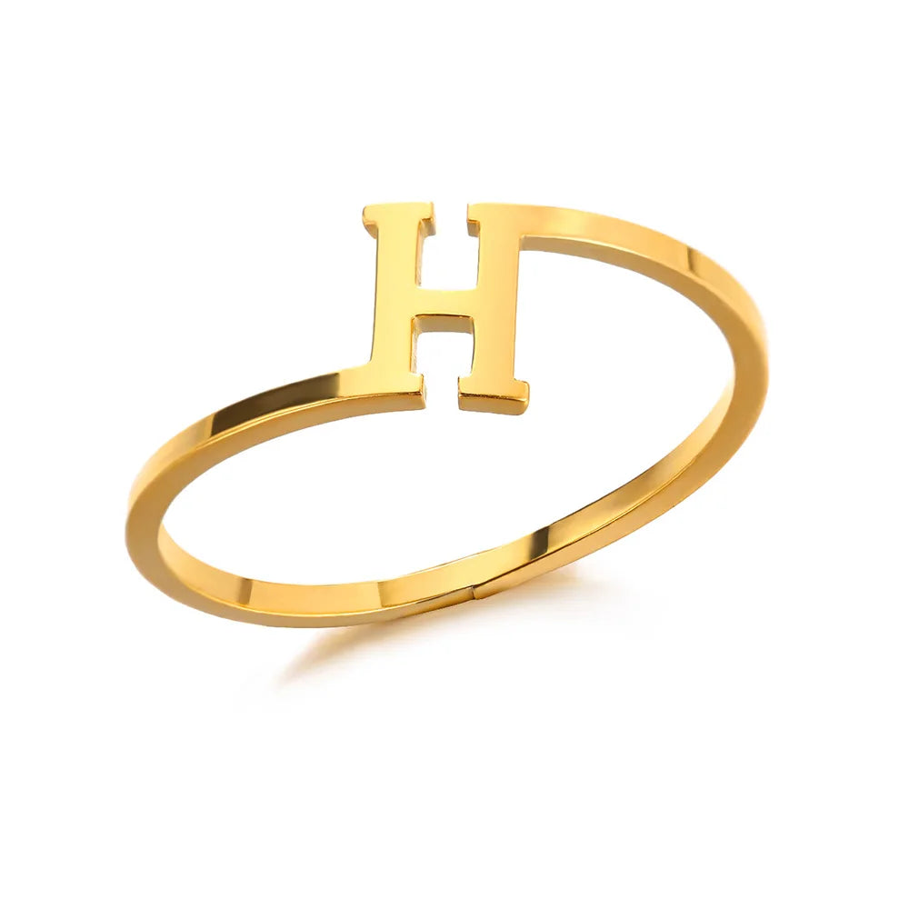 Bague Initiale Lettre A-Z Acier Doré | MDN Store