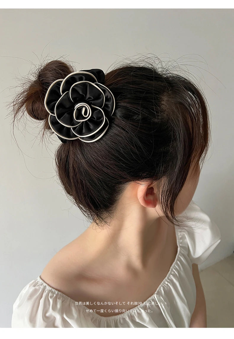 Chouchou Camélia Fleur Tissu Rétro - Élastique Cheveux Femme Élégant Haute... | MDN Store