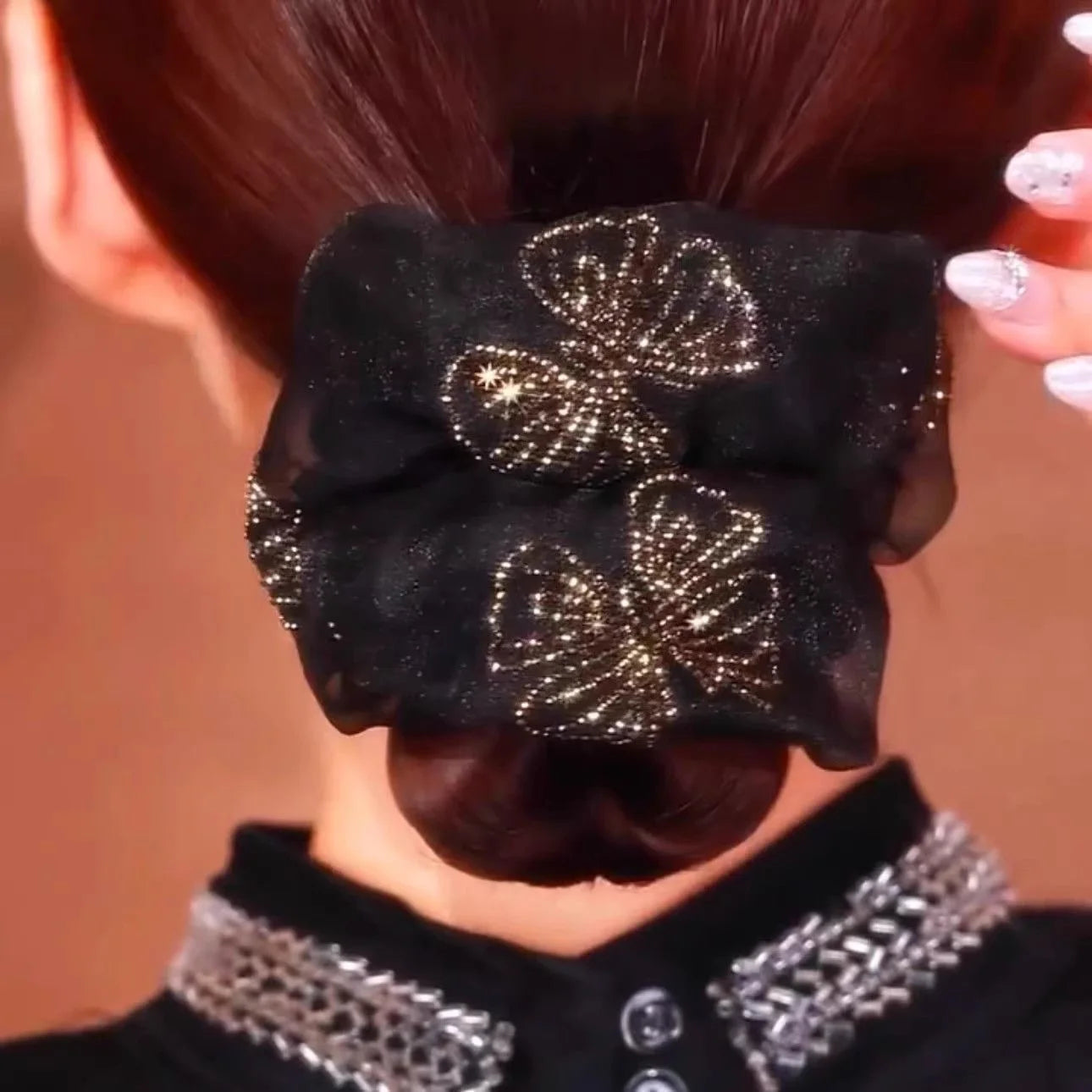 Chouchou Papillon Organza Strass Luxe - Élastique Cheveux Élégant | MDN Store