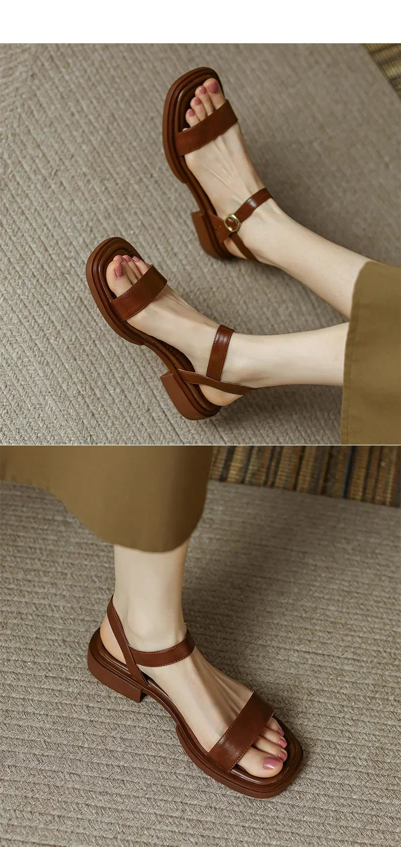 Sandales Cuir Talons Bas Confort Femme | MDN Store