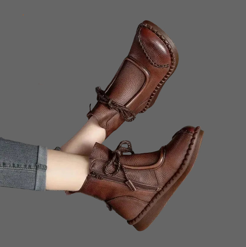 Bottines Plates Cuir Confort Rétro Femme | MDN