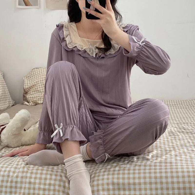 Pyjama Femme Nœud Princesse 2 Pièces Printemps Automne | MDN