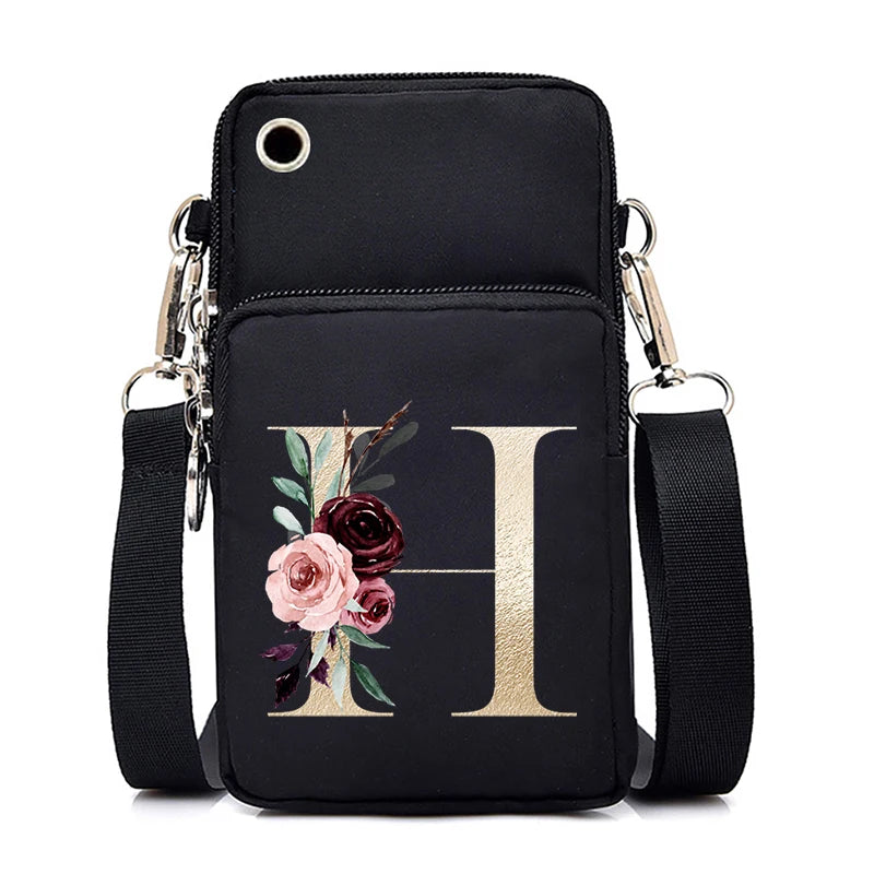 Sac à Main Bandoulière Lettre Initiale Fleurs Roses - Mini Sac Téléphone Femme | MDN