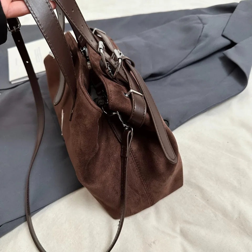 Sac à Main Femme Cuir Daim Boucle Ceinture Grande Capacité Hiver - MDN
