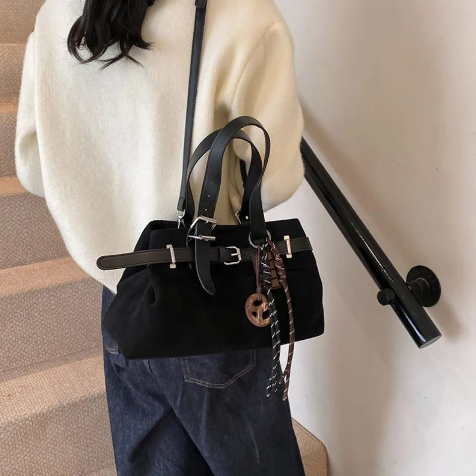 Sac à Main Femme Cuir Daim Boucle Ceinture Grande Capacité Hiver - MDN