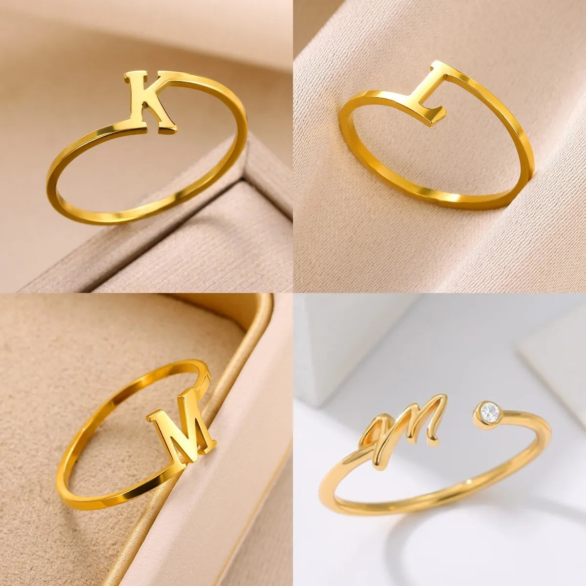 Bague Initiale Lettre A-Z Acier Doré | MDN Store