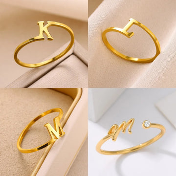 Bague Initiale Lettre A-Z Acier Doré | MDN Store