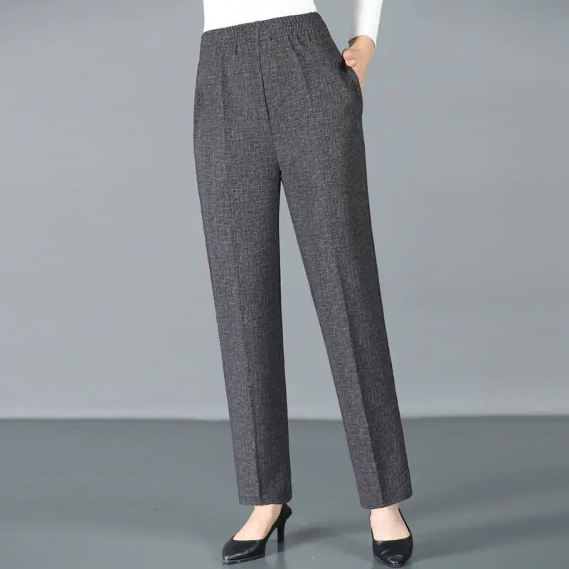 Pantalon Femme Carreaux Taille Élastique - Longueur Cheville Automne Hiver | MDN