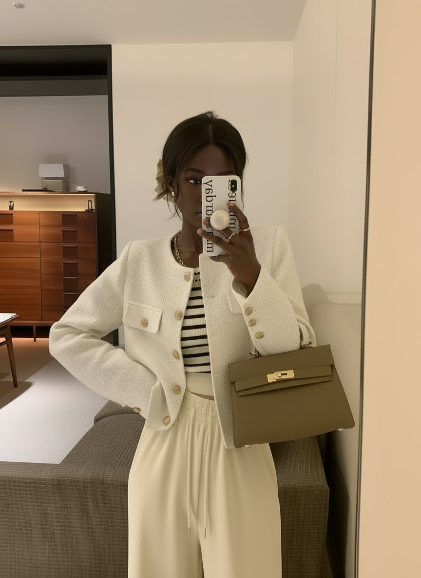 Veste Tweed Courte Élégante Femme Automne-Hiver | MDN