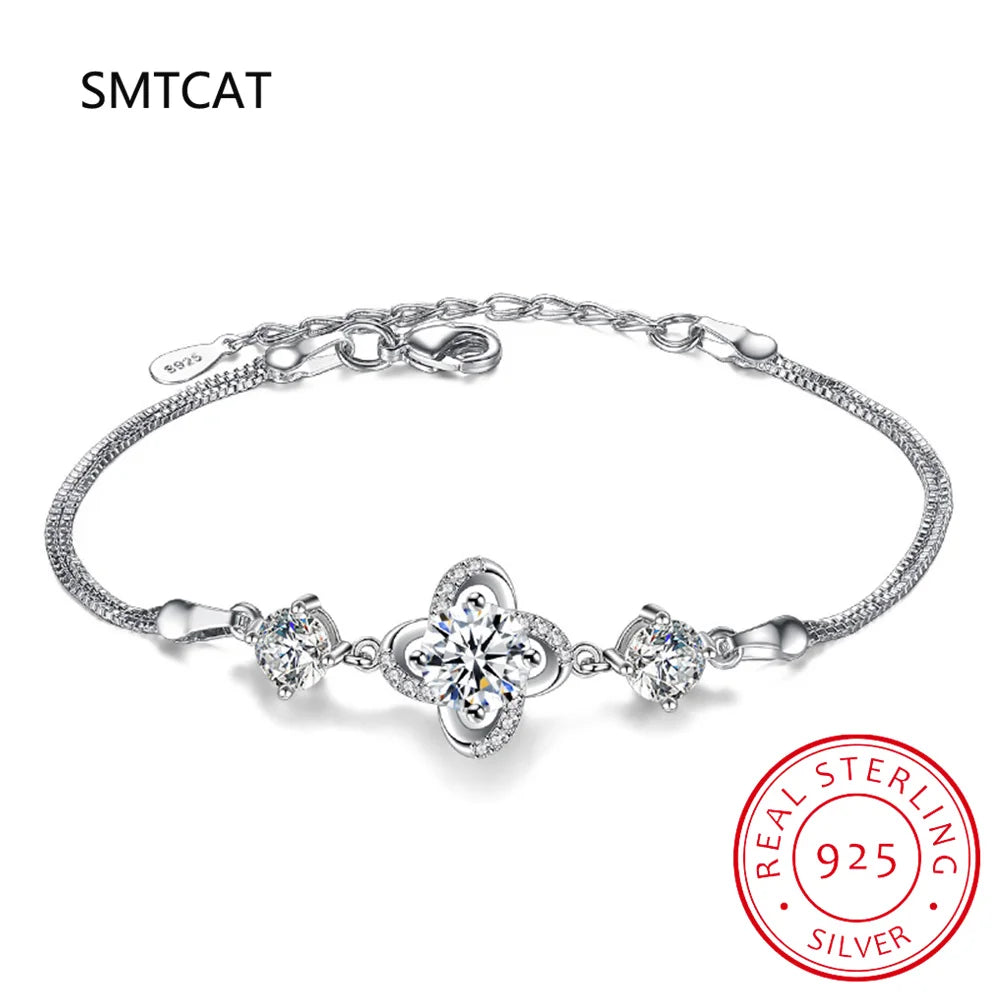 Bracelet Argent 925 Trèfle Moissanite Femme | MDN