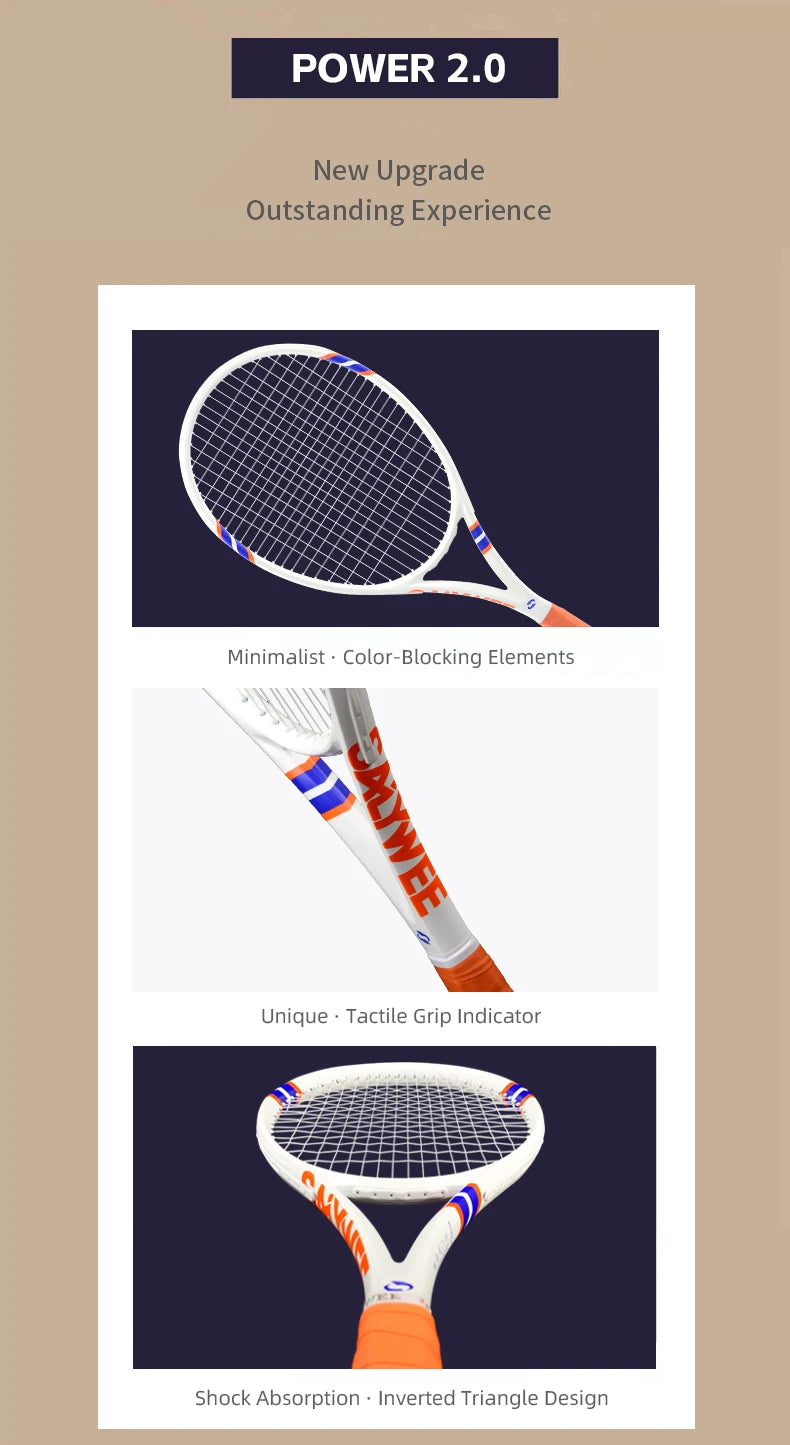 Raquette de Tennis Fibre de Carbone POWER2.0 — Étiquette Tactile 3D, Professionnelle | MDN Store 25