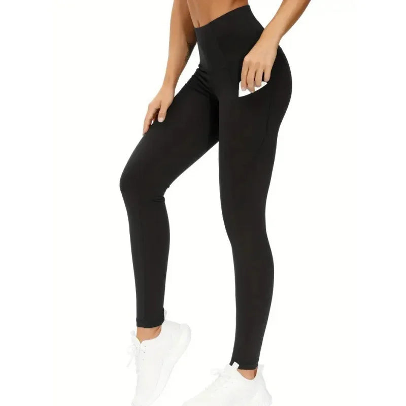 Leggings Yoga Taille Haute Poche Femme Rouge | MDN Store
