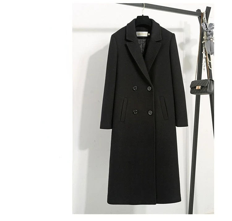 Manteau Laine Femme Double Boutonnage Noir Long – Élégance Intemporelle | MDN Store