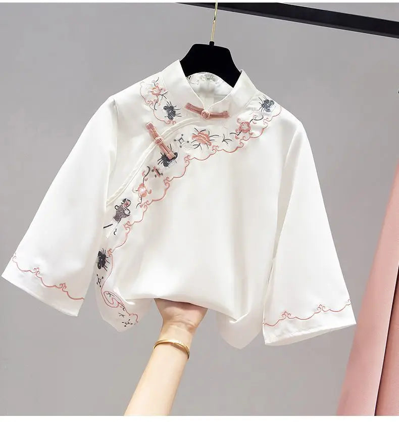 Ensemble Hanfu Chinois Brodé Papillon 2 Pièces | MDN Store