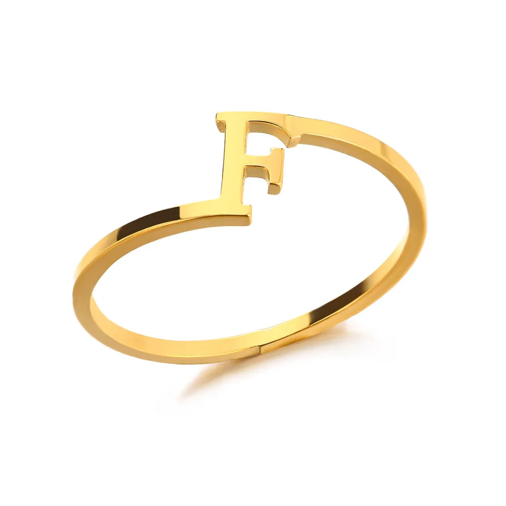 Bague Initiale Lettre A-Z Acier Doré | MDN Store
