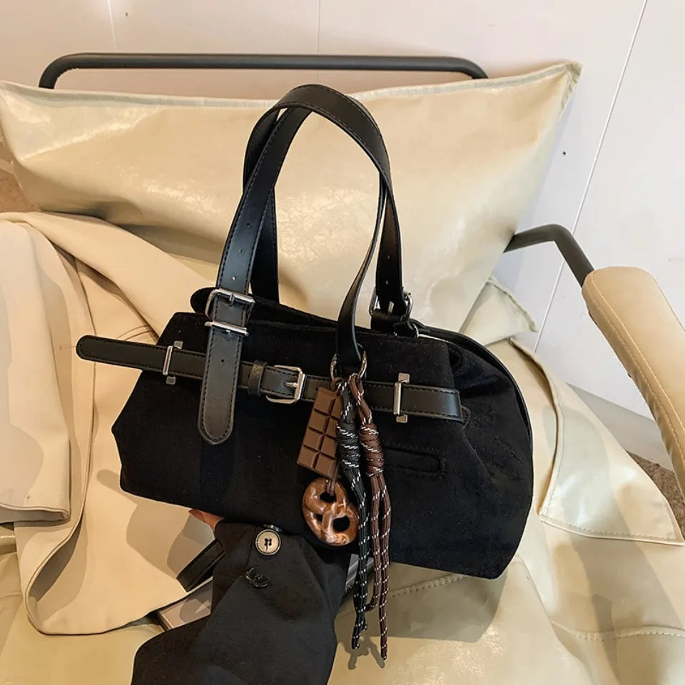 Sac à Main Femme Cuir Daim Boucle Ceinture Grande Capacité Hiver - MDN