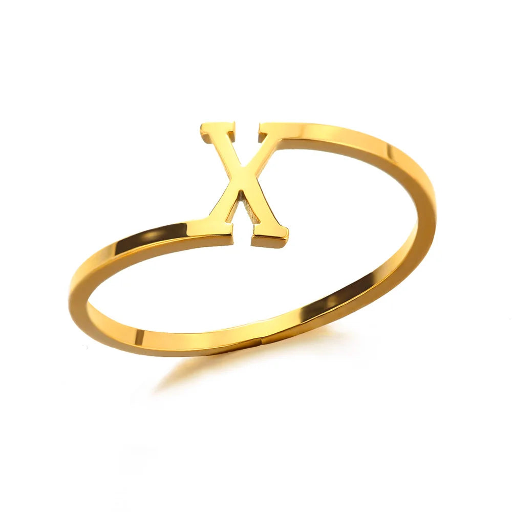Bague Initiale Lettre A-Z Acier Doré | MDN Store