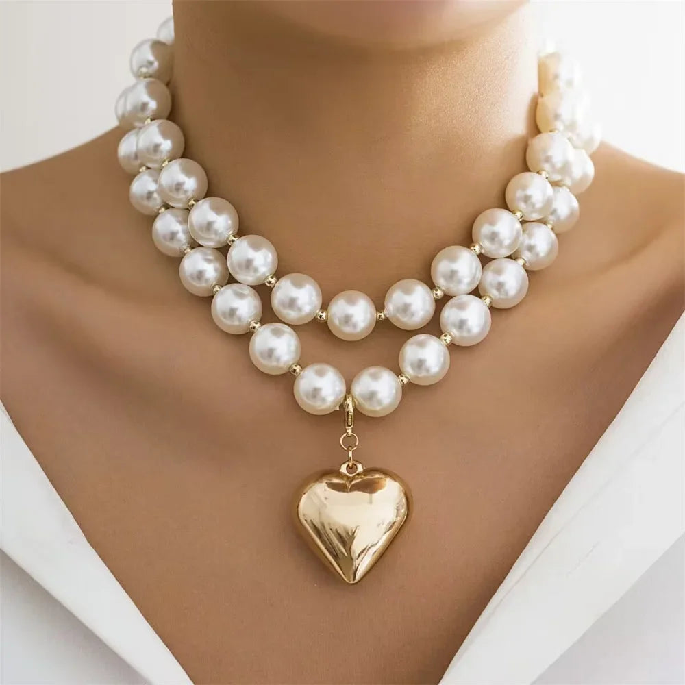 Collier Perles Cœur Doré Baroque Punk | MDN Store