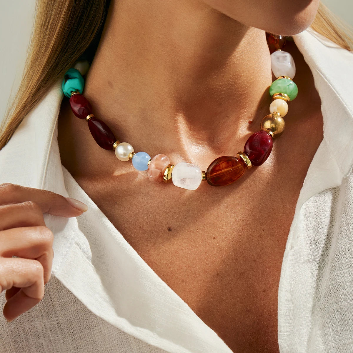 Collier Ras-de-Cou Perles Résine Bohème | MDN Store